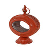 Cia Candle Holder | 12" Oval Shape | Red Iron Frame with Glass Center