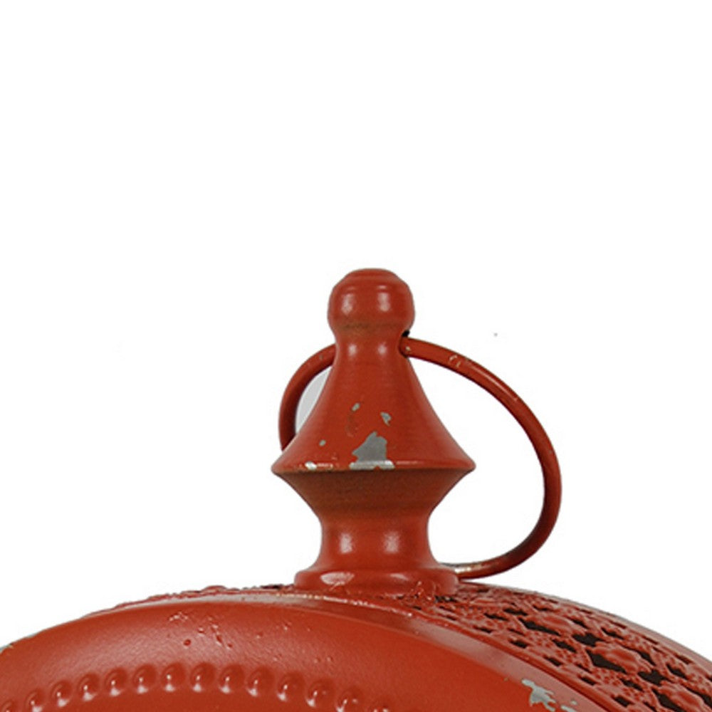 Cia Candle Holder | 12" Oval Shape | Red Iron Frame with Glass Center
