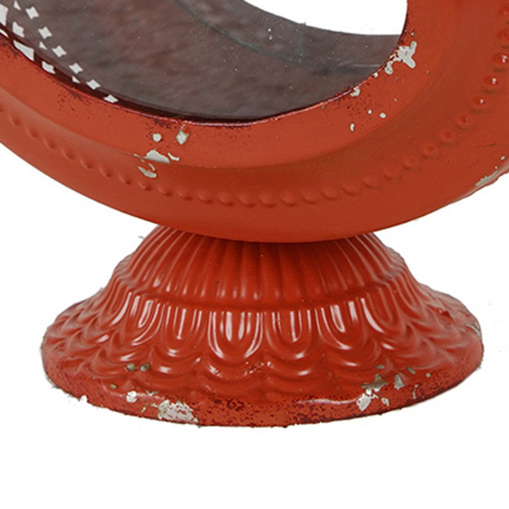 Cia Candle Holder | 12" Oval Shape | Red Iron Frame with Glass Center
