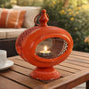 Cia Candle Holder | 12" Oval Shape | Red Iron Frame with Glass Center