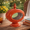 Cia Candle Holder | 12" Oval Shape | Red Iron Frame with Glass Center