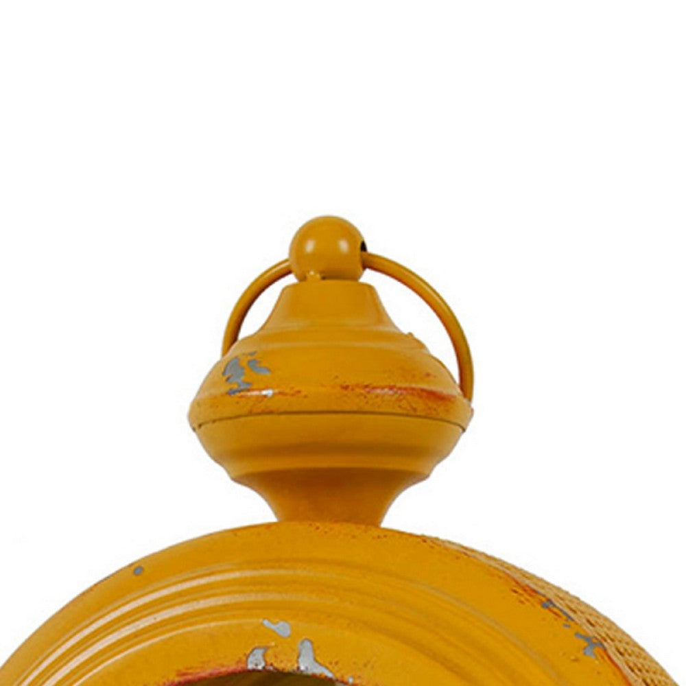Cia Candle Holder | 13" Round Shape | Yellow Iron with Glass Center