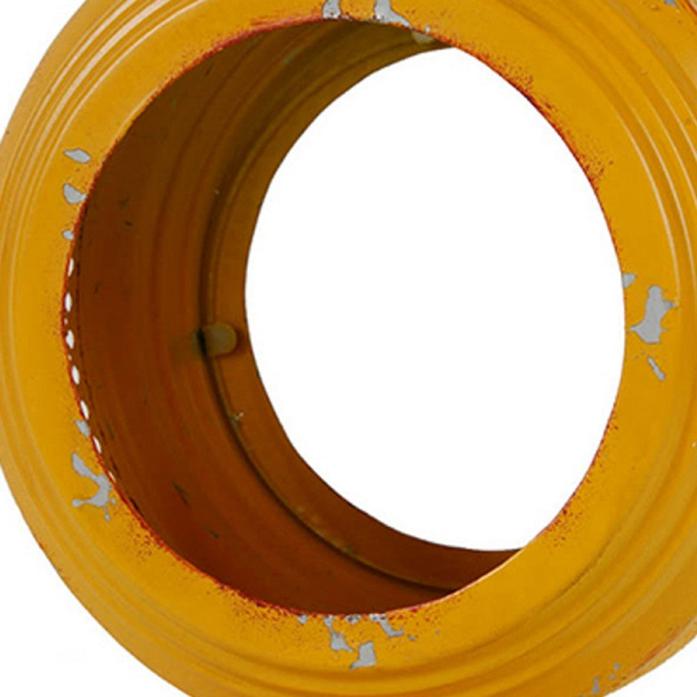 Cia Candle Holder | 13" Round Shape | Yellow Iron with Glass Center