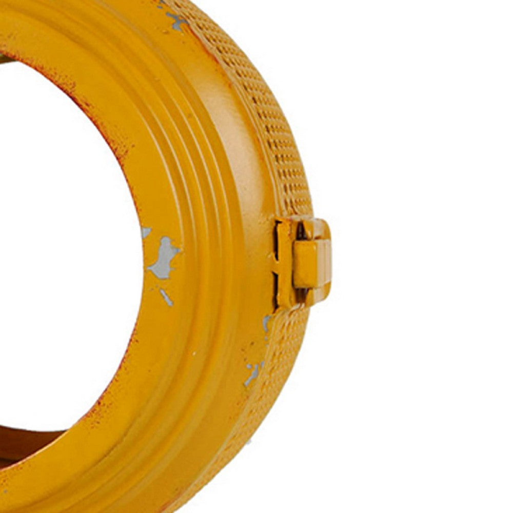 Cia Candle Holder | 13" Round Shape | Yellow Iron with Glass Center