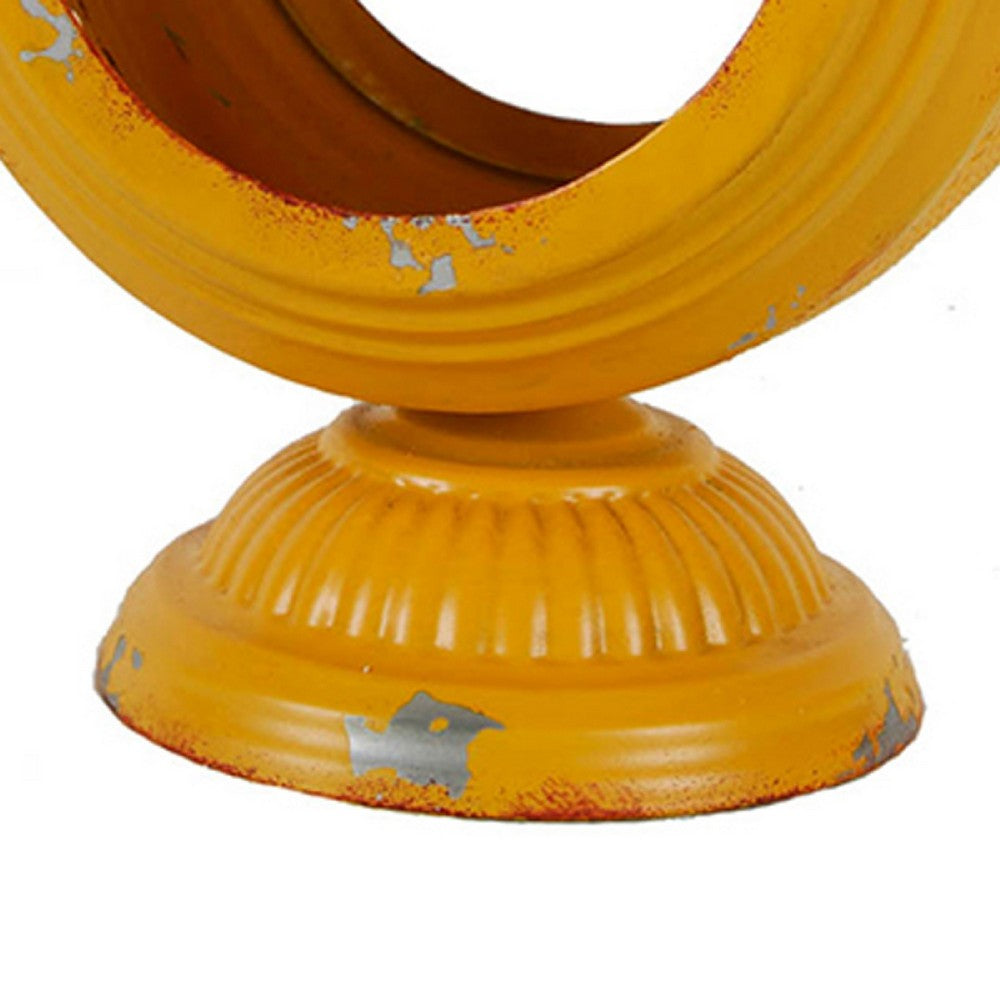 Cia Candle Holder | 13" Round Shape | Yellow Iron with Glass Center