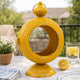 Cia Candle Holder | 13" Round Shape | Yellow Iron with Glass Center