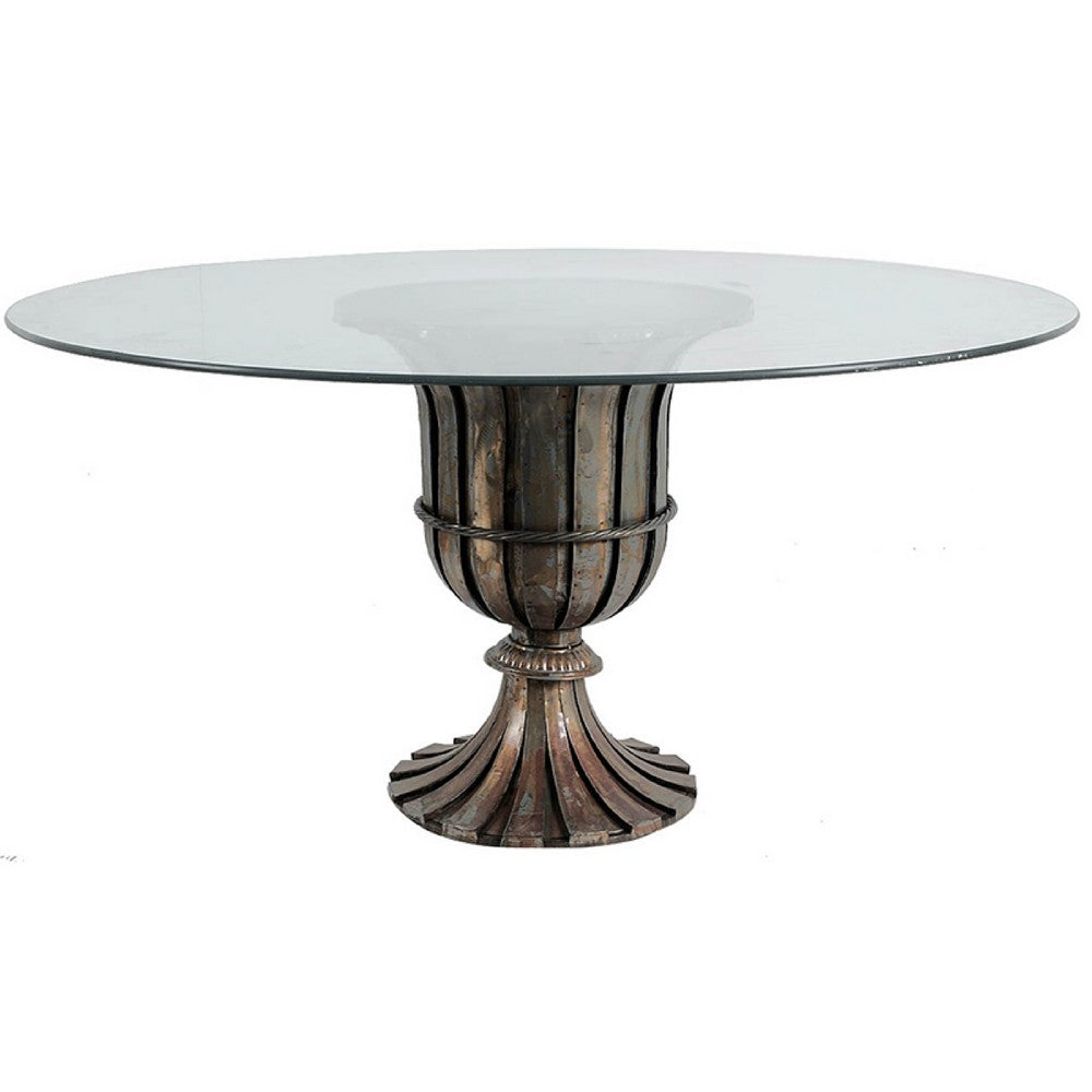Dining Table | 60" Round Clear Glass Top | Classical Bronze Metal Base