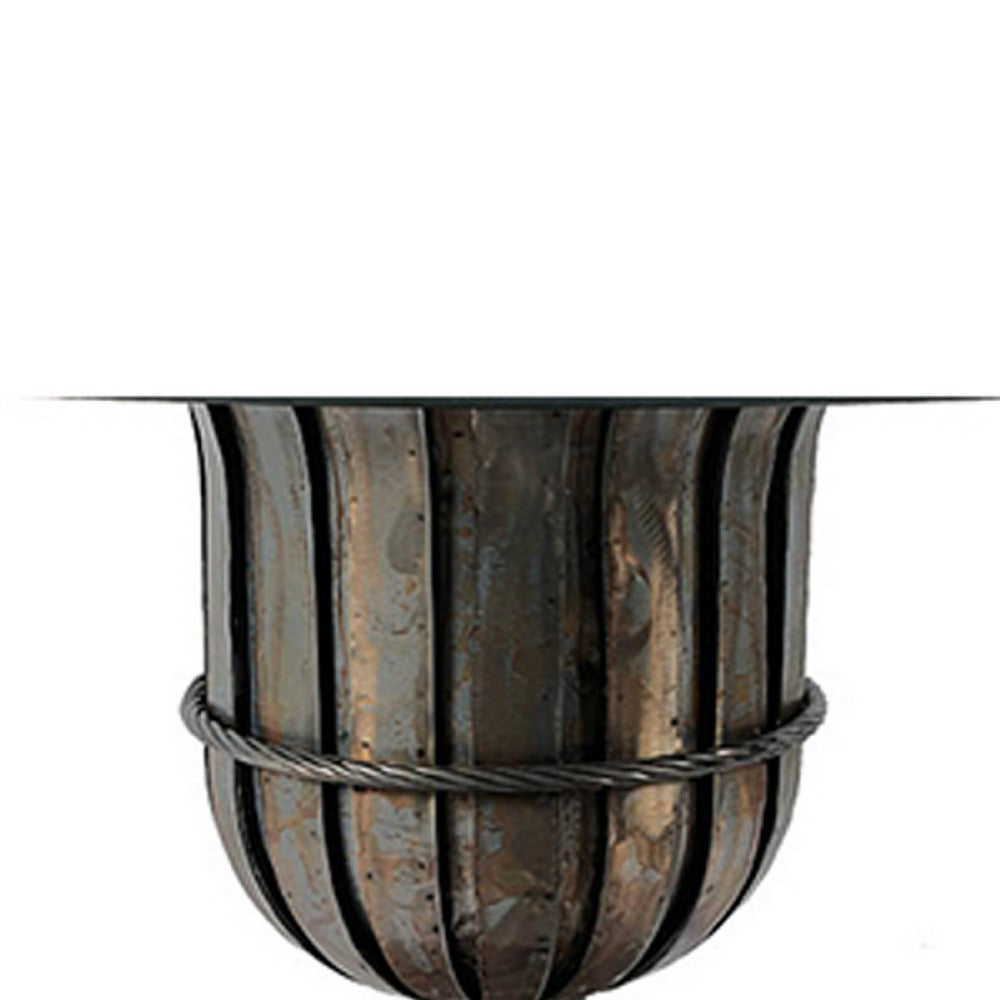 Dining Table | 60" Round Clear Glass Top | Classical Bronze Metal Base