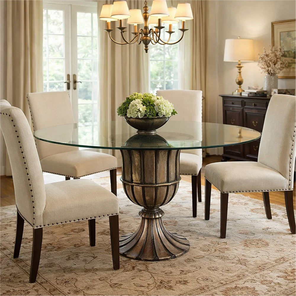 Dining Table | 60" Round Clear Glass Top | Classical Bronze Metal Base