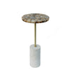 Lima Side End Table | 12" Round Brown Agate | Marble Cylinder Base