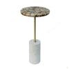 Lima Side End Table | 12" Round Brown Agate | Marble Cylinder Base