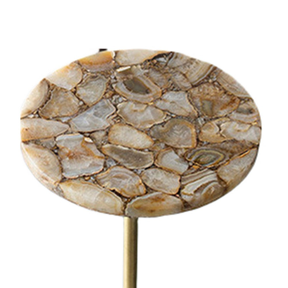 Lima Side End Table | 12" Round Brown Agate | Marble Cylinder Base
