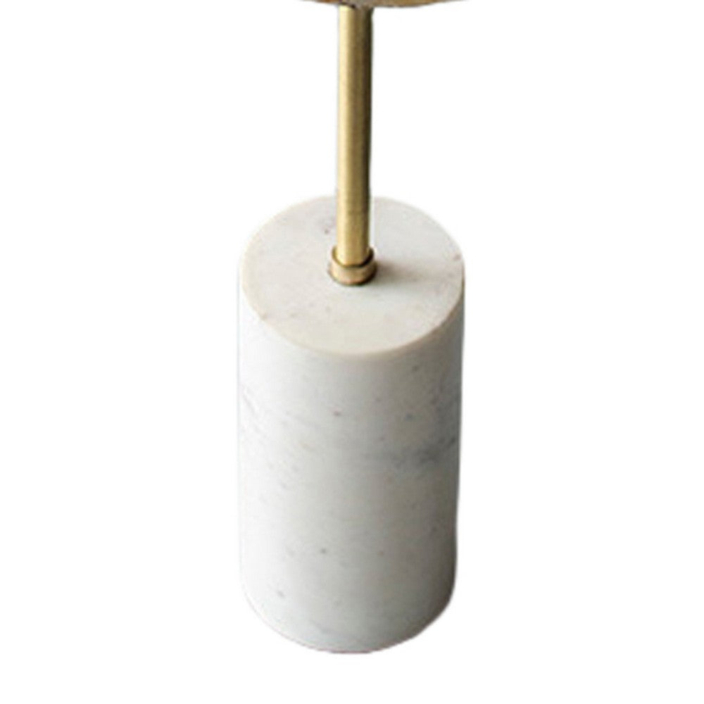 Lima Side End Table | 12" Round Brown Agate | Marble Cylinder Base