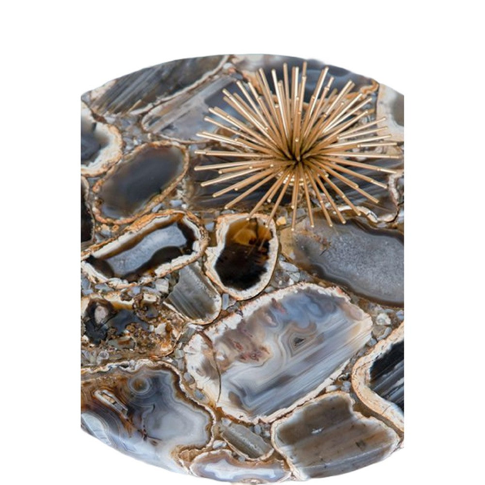 Lima Side End Table | 12" Round Black Agate | Marble Cylinder Base