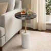 Lima Side End Table | 12" Round Black Agate | Marble Cylinder Base