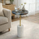 Lima Side End Table | 12" Round Black Agate | Marble Cylinder Base