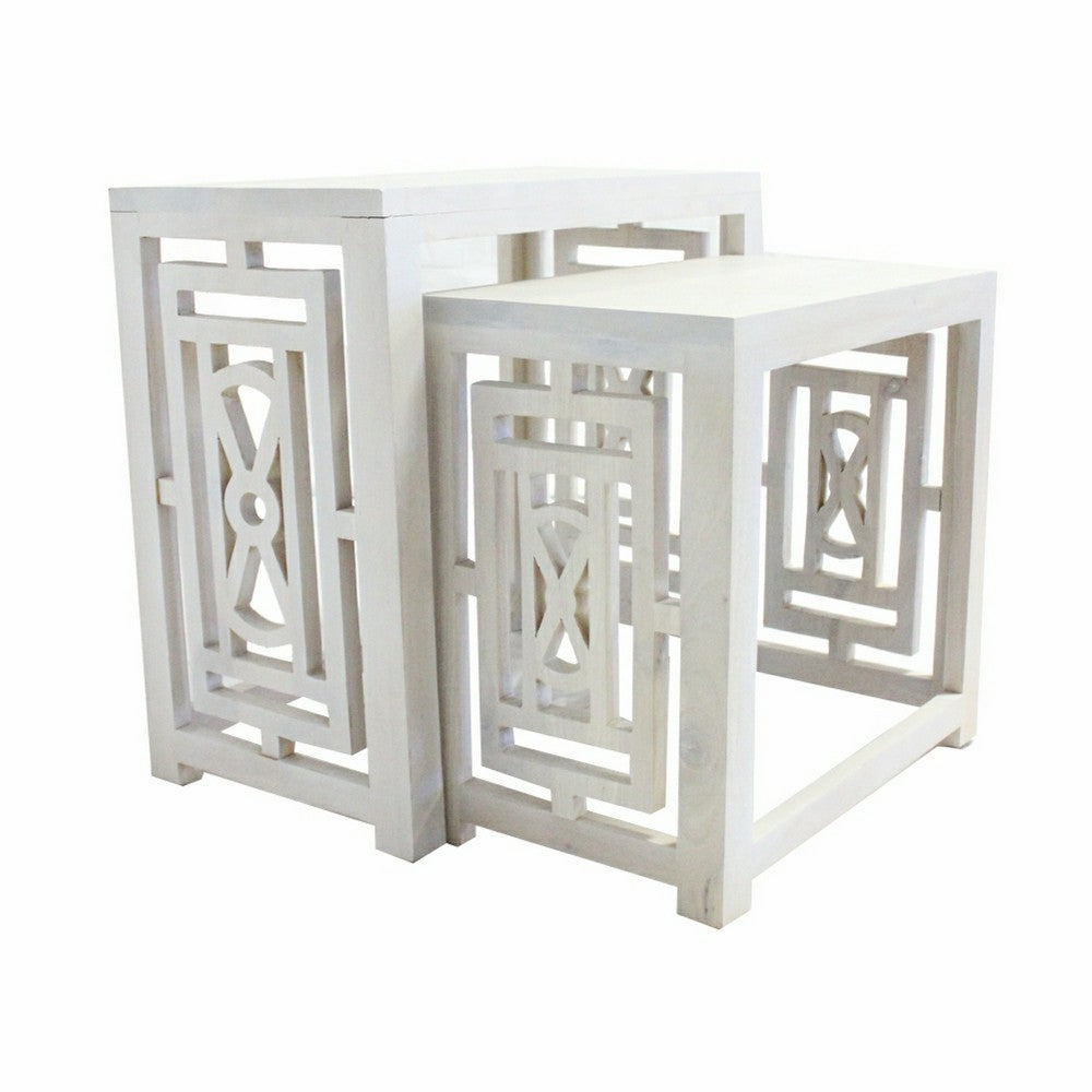 Sumo 2pc Nesting Stool Set | Rectangular Top | Lattice Cutout Sides | White