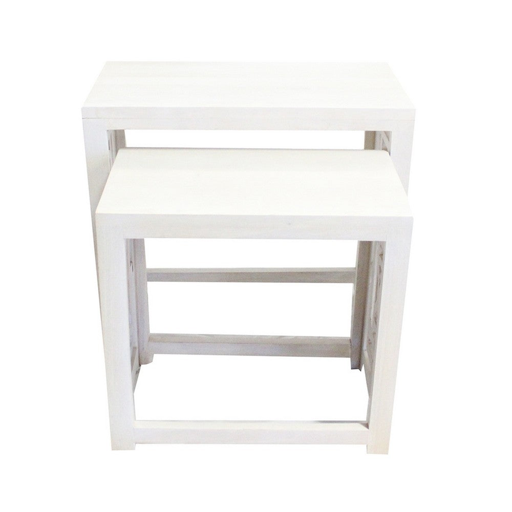 Sumo 2pc Nesting Stool Set | Rectangular Top | Lattice Cutout Sides | White