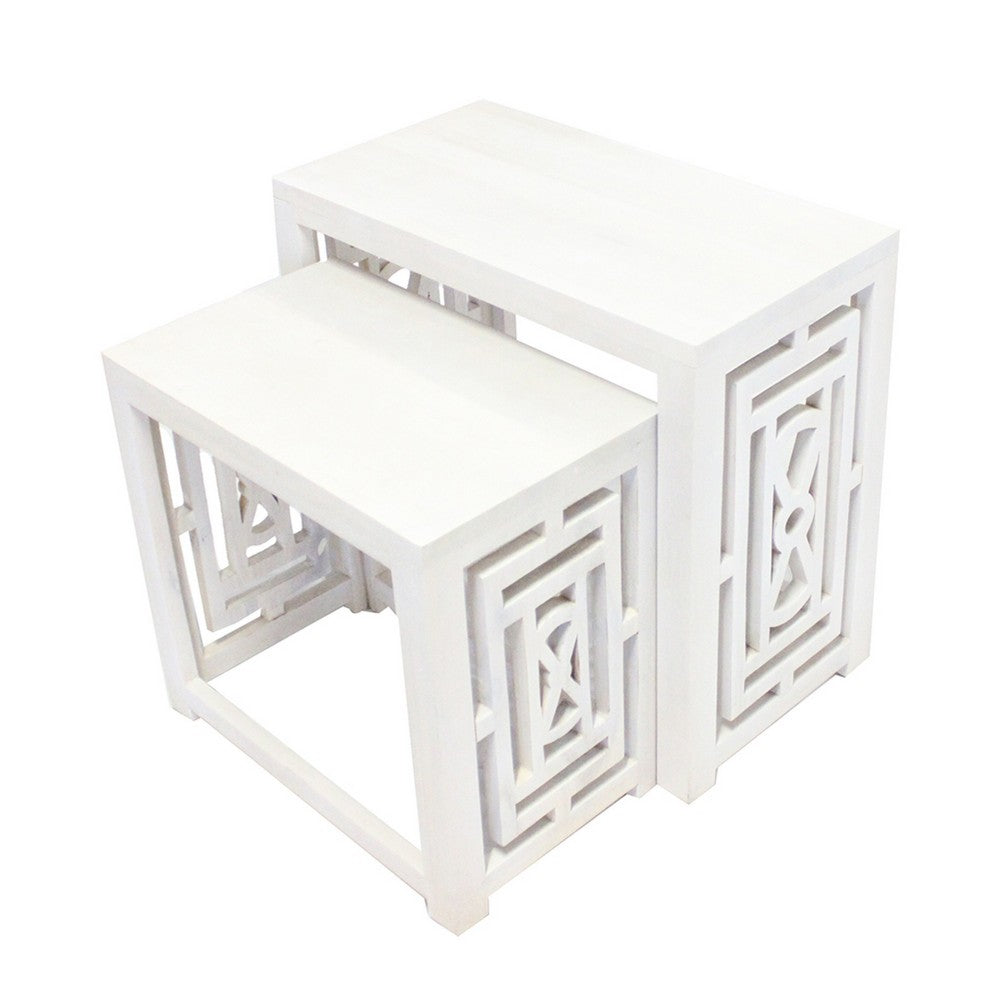 Sumo 2pc Nesting Stool Set | Rectangular Top | Lattice Cutout Sides | White