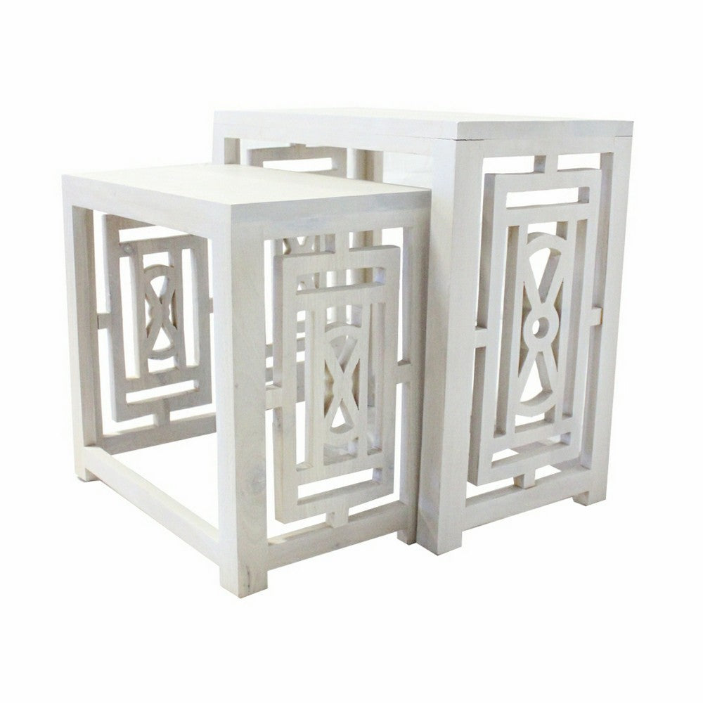 Sumo 2pc Nesting Stool Set | Rectangular Top | Lattice Cutout Sides | White