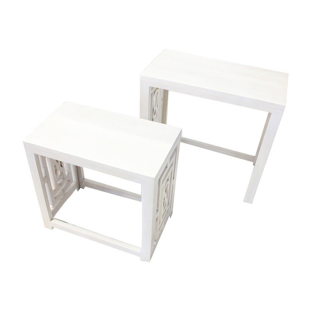 Sumo 2pc Nesting Stool Set | Rectangular Top | Lattice Cutout Sides | White