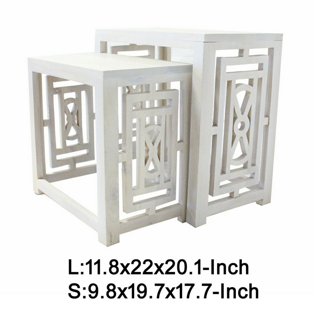 Sumo 2pc Nesting Stool Set | Rectangular Top | Lattice Cutout Sides | White