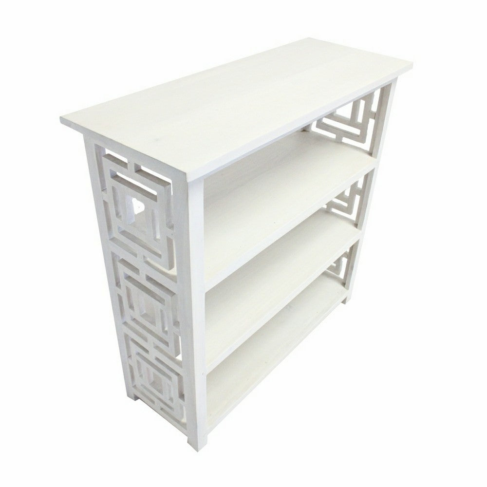 Sumo Console Table w 3 Shelves | Lattice Cutout Sides | White 36"