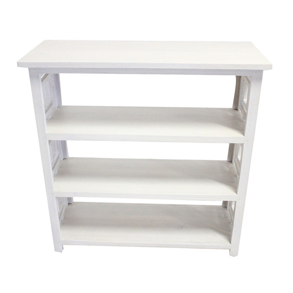 Sumo Console Table w 3 Shelves | Lattice Cutout Sides | White 36"