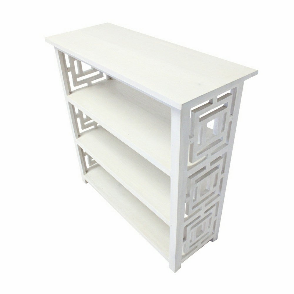 Sumo Console Table w 3 Shelves | Lattice Cutout Sides | White 36"
