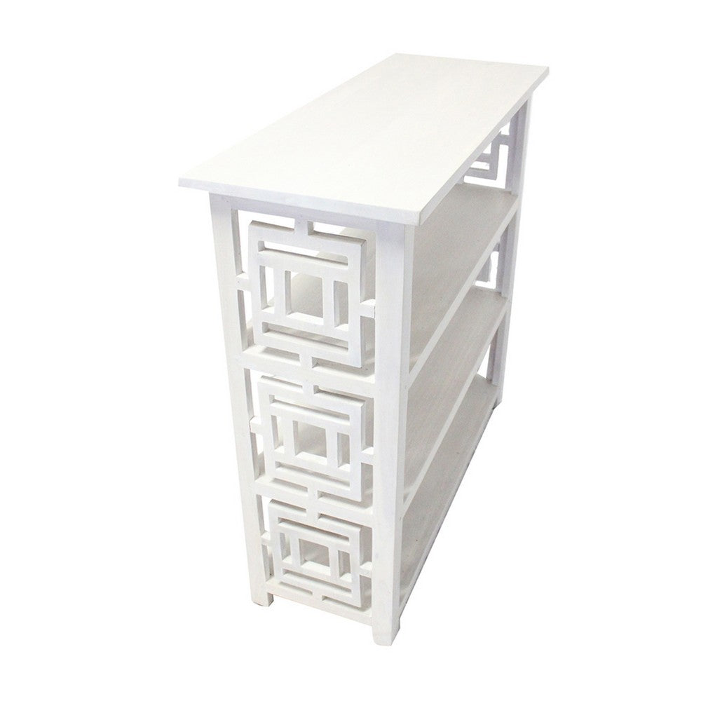 Sumo Console Table w 3 Shelves | Lattice Cutout Sides | White 36"