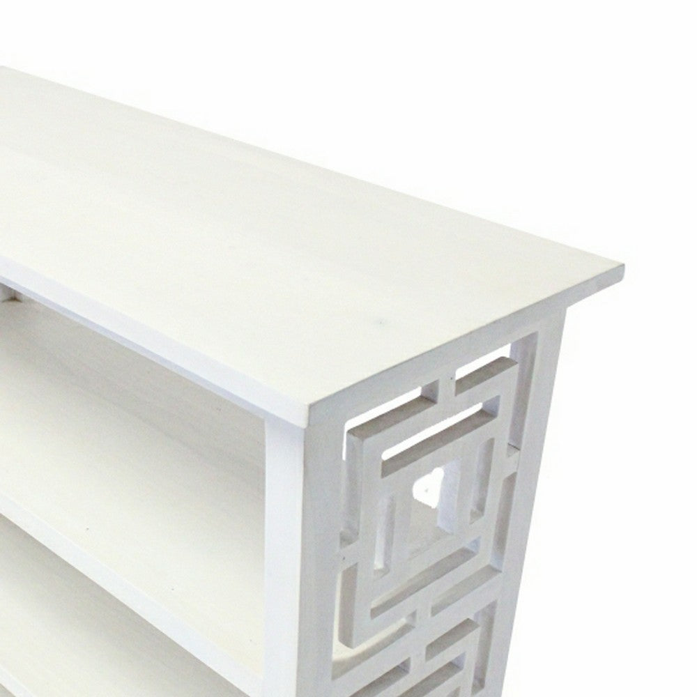 Sumo Console Table w 3 Shelves | Lattice Cutout Sides | White 36"