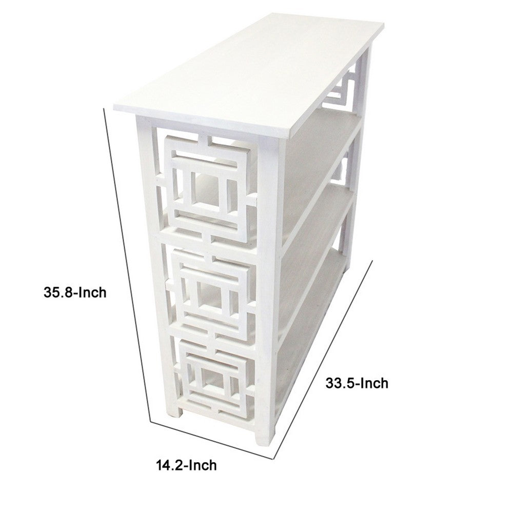 Sumo Console Table w 3 Shelves | Lattice Cutout Sides | White 36"