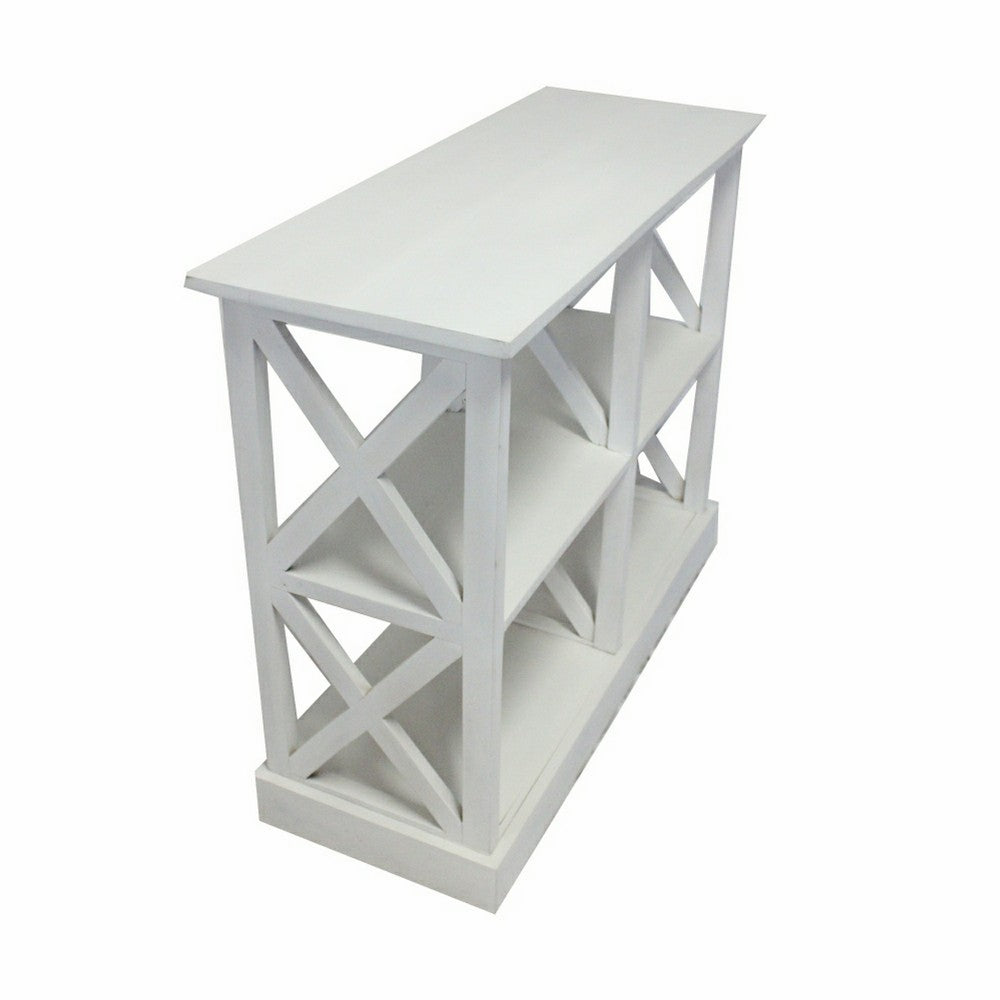 Console Table w 3-Tier Design | X Cutout Sides | White Wood 39"
