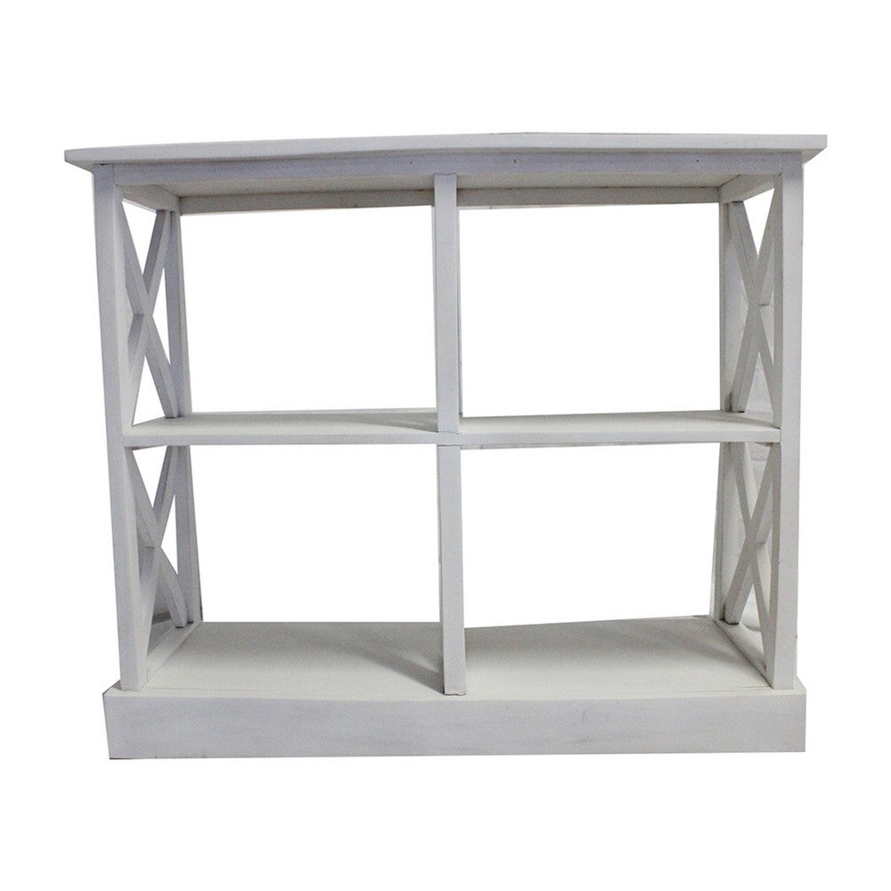 Console Table w 3-Tier Design | X Cutout Sides | White Wood 39"