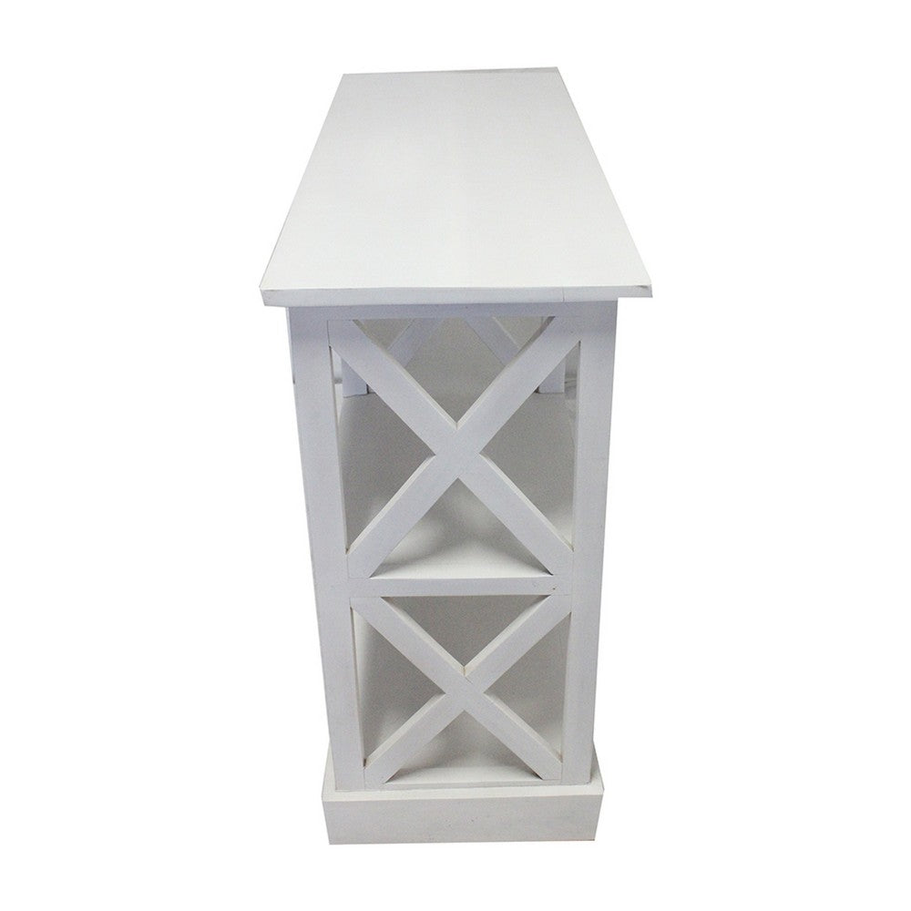 Console Table w 3-Tier Design | X Cutout Sides | White Wood 39"