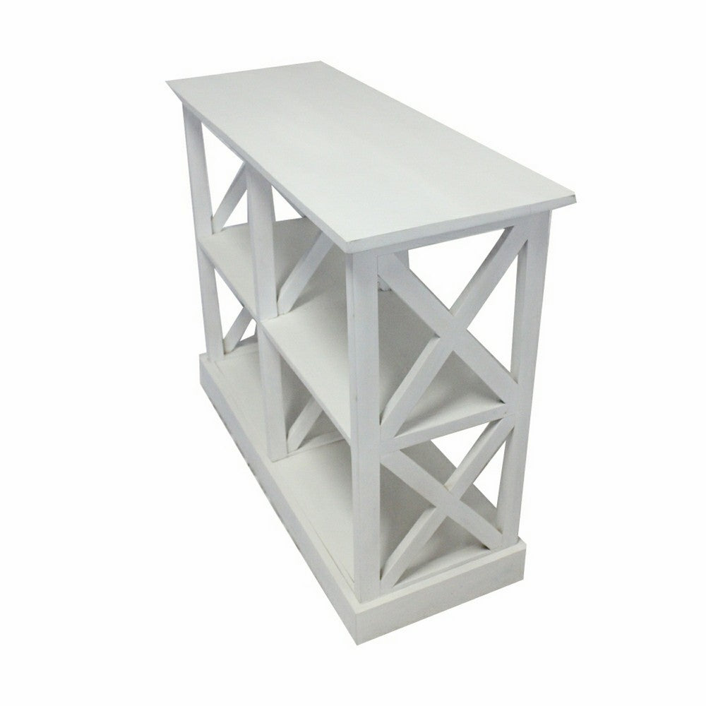 Console Table w 3-Tier Design | X Cutout Sides | White Wood 39"