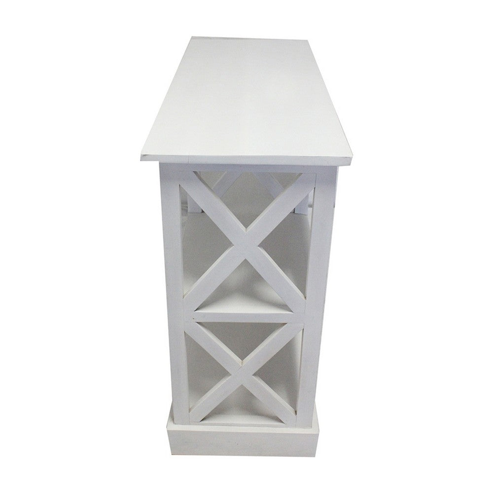 Console Table w 3-Tier Design | X Cutout Sides | White Wood 39"