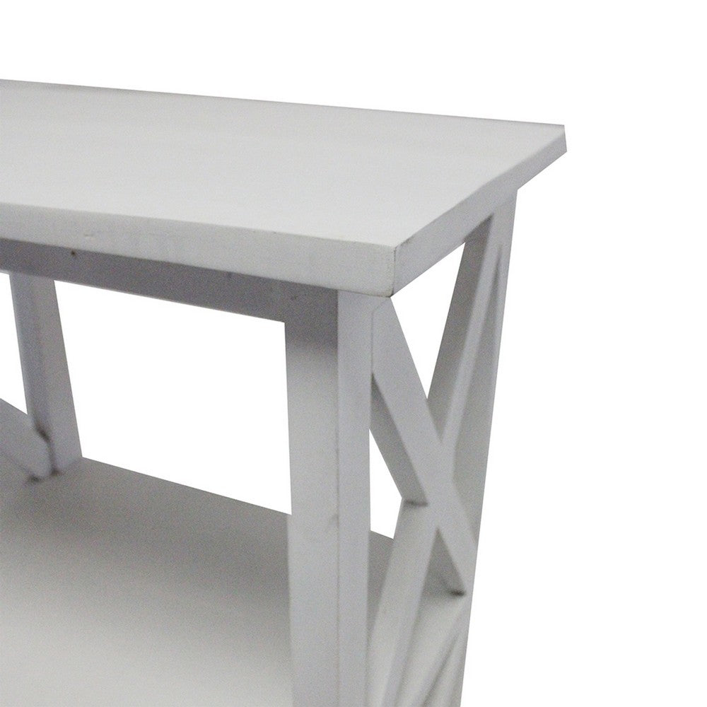 Console Table w 3-Tier Design | X Cutout Sides | White Wood 39"