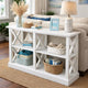 Console Table w 3-Tier Design | X Cutout Sides | White Wood 39"