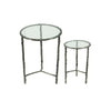 2pc End Table Set | Round Glass Top | Forged Antique Silver Metal Finish