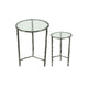 2pc End Table Set | Round Glass Top | Forged Antique Silver Metal Finish