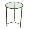 2pc End Table Set | Round Glass Top | Forged Antique Silver Metal Finish