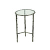 2pc End Table Set | Round Glass Top | Forged Antique Silver Metal Finish