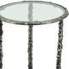 2pc End Table Set | Round Glass Top | Forged Antique Silver Metal Finish