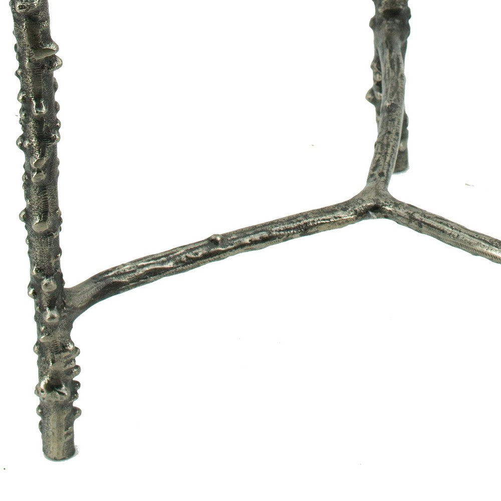 2pc End Table Set | Round Glass Top | Forged Antique Silver Metal Finish