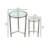 2pc End Table Set | Round Glass Top | Forged Antique Silver Metal Finish
