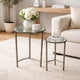 2pc End Table Set | Round Glass Top | Forged Antique Silver Metal Finish