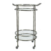 2 Tier Rolling Bar Cart | Glass Shelves | 30" Bamboo Design Silver Metal