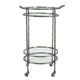 2 Tier Rolling Bar Cart | Glass Shelves | 30" Bamboo Design Silver Metal
