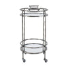2 Tier Rolling Bar Cart | Glass Shelves | 30" Bamboo Design Silver Metal